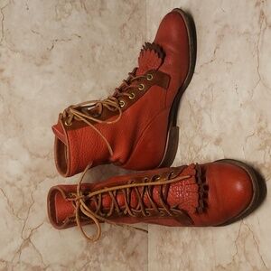Justin vintage red pebble leather kiltie lace up wester women's boots size 6.5